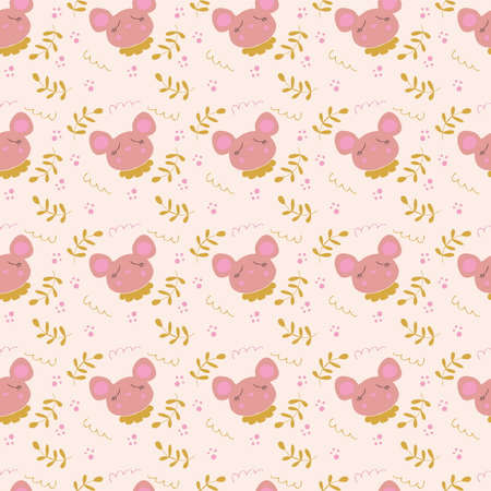 Seamless pattern of a cute sleeping mouse. Cartoon style. Hand drawn illustration. Design for T-shirt, textile and prints.の写真素材