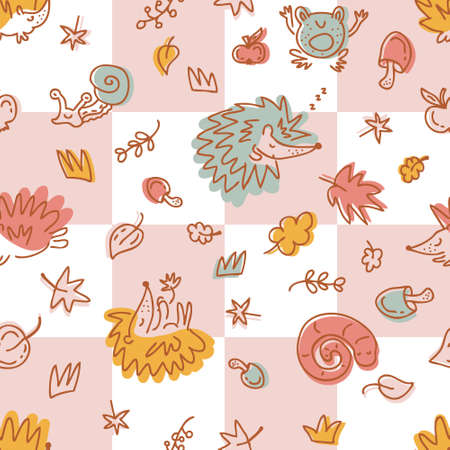 Pastel-colored autumn pattern of hedgehogsのイラスト素材