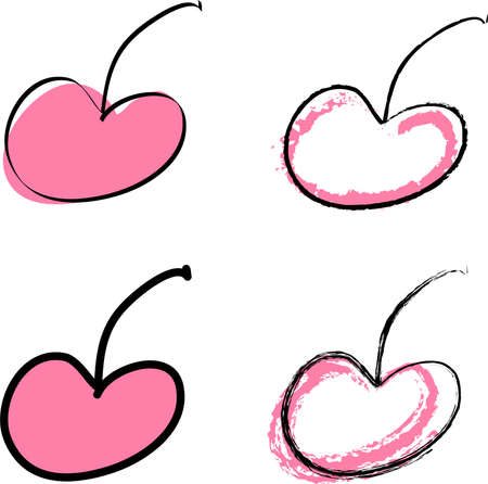 Doodle style cherries berries collection. Hand drawn vector illustration for decor and design.のイラスト素材