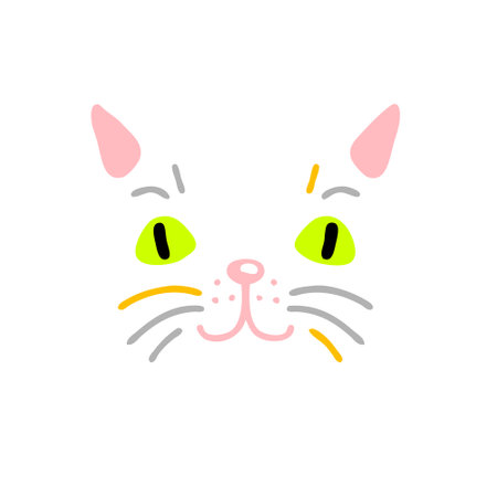 Hand drawn vector cat face illustration. Perfect for T-shirt, textile and prints.のイラスト素材