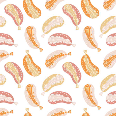 Pastel colored autumn seamless pattern with abstract zucchini. Perfect for T-shirt, textile and prints. Hand drawn illustration for decor and design.の写真素材