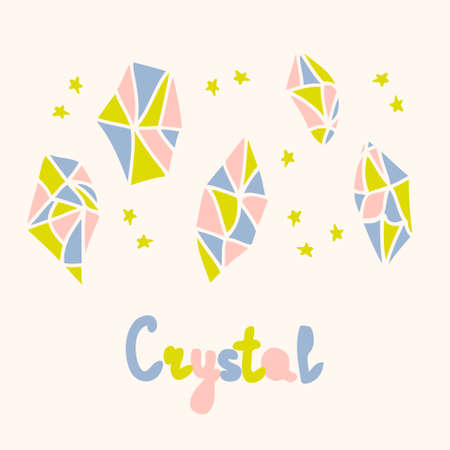 Multicolor vector crystal collection. Perfect for T-shirt, textile and prints. Hand drawn illustration for decor and design.のイラスト素材
