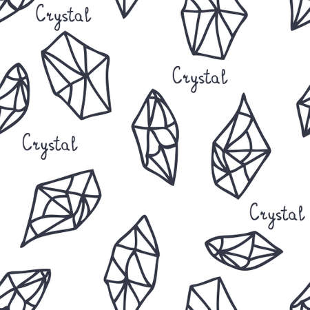Hand drawn crystal doodles seamless pattern with text. Perfect for T-shirt, textile and prints. Doodle vector illustration for decor and design.のイラスト素材