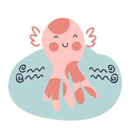 Hand drawn vector cute sea monster. Perfect for T-shirt, textile and prints. Cartoon style illustration for decor and design.のイラスト素材