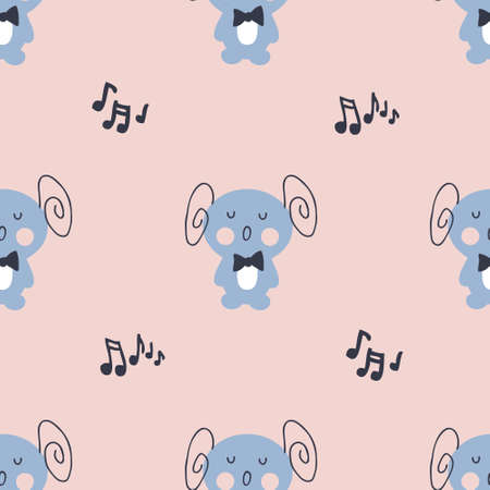 Hand drawn singing big-eared monsters seamless pattern. Perfect for T-shirt, textile and prints. Cartoon style vector illustration for decor and design.のイラスト素材