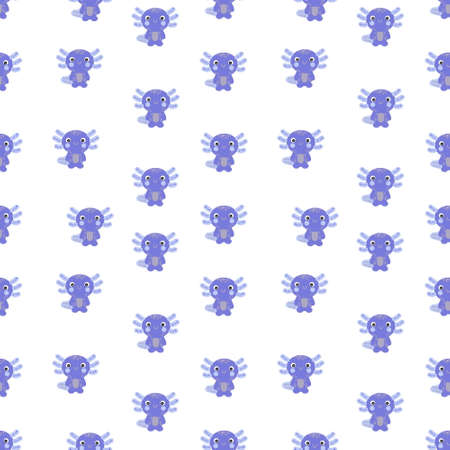 Hand drawn seamless pattern with cute axolotls. Perfect for T-shirt, textile and prints. Cartoon style illustration for decor and design.の写真素材