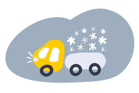 Hand drawn illustration of truck carrying snow. Perfect for T-shirt, textile, prints, decor and design.のイラスト素材