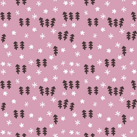 Doodle winter seamless pattern with Christmas trees and snowflakes. Perfect for T-shirt, textile and...