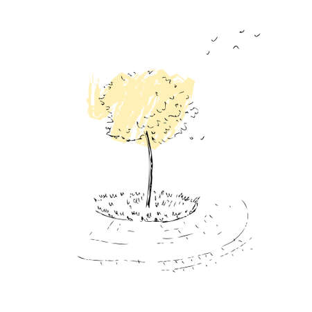 Hand drawing sketch of the autumn tree. Perfect for T-shirt, poster, textile and prints. Doodle vector illustration for decor and design.のイラスト素材