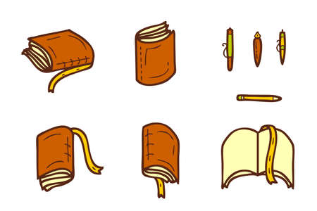 Books doodle icons collection isolated on white background. Knowledge and education symbol set. Hand drawn vector illustration for decor and design.のイラスト素材