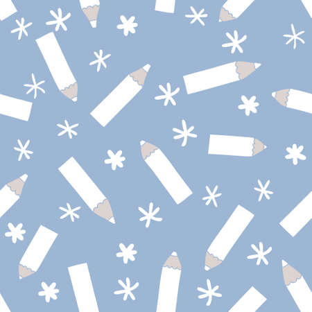 Winter vector seamless pattern with pencils and snowflakes. Perfect for T-shirt, fabric, textile and print. Design for decoration notebook, planner, notepad, copybook and journal.のイラスト素材