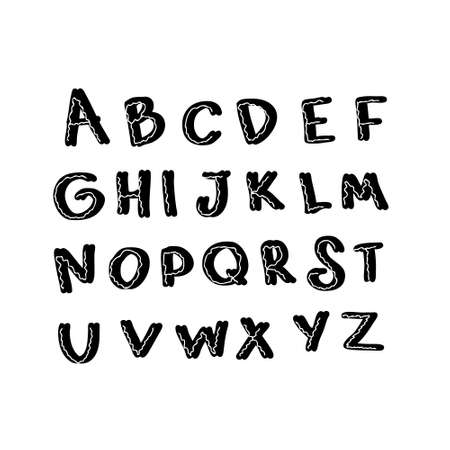 Doodle set of artistic alphabet of english letters. Perfect for poster, greeting card and print. Hand drawn vector illustration for decor and design.のイラスト素材