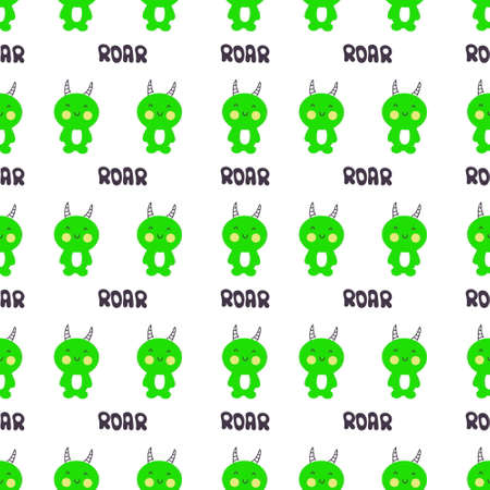 Hand drawn horned monsters seamless pattern. Perfect for T-shirt, textile and prints. Cartoon style illustration for decor and design.の写真素材