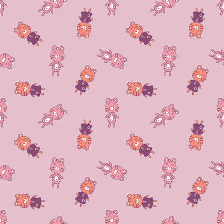 Doodle tiger and tiger seamless pattern. Perfect for T-shirt, textile and print. Hand drawn illustration for decor and design.の写真素材