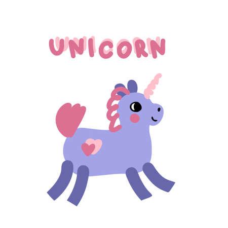 Hand drawn vector illustration unicorn and text. cartoon style. Design for T-shirt, poster and print.のイラスト素材
