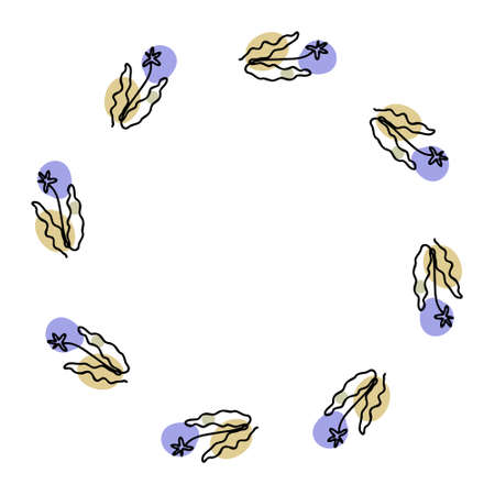 Continuous line frame pattern of blue flowers. Perfect for postcard, party invitation and print. Hand drawn vector illustration for decor and design.のイラスト素材