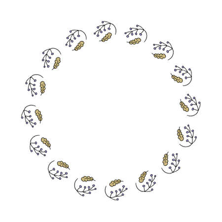 Simple leaves and berries wreath isolated on white background. Perfect for party invitations, greeting cards and print. Floral vector illustration for decor and design.のイラスト素材