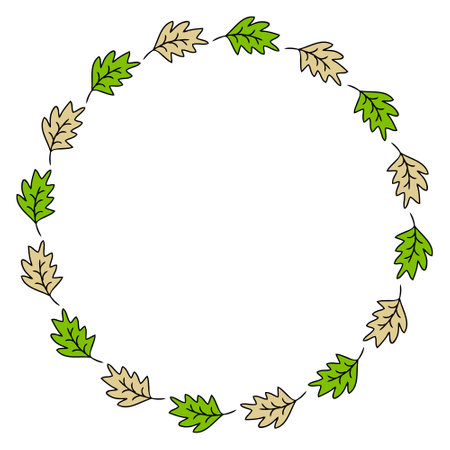 Simple leaves frame isolated on white background. Perfect for invitations, cards and print. Floral vector illustration for decor and design.のイラスト素材