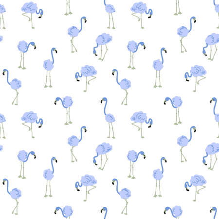 Hand drawn seamless pattern with flamingos. Perfect for T-shirt, textile and print. Doodle illustration for decor and design.の写真素材