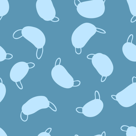 Simple seamless pattern with medical masks. Protective coronavirus background for textile, stationery, wrapping paper, covers. Doodle vector illustration for decor and design.のイラスト素材