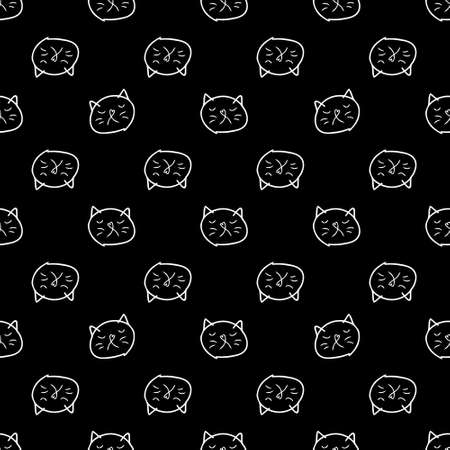 Doodle seamless pattern with colorful cats faces. Perfect for T-shirt, textile and print. Hand drawn illustration for decor and design.の写真素材