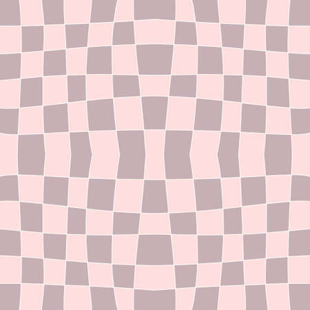 Trippy grid retro checkerboard seamless pattern in 1970s style. Checkered background with distorted squares. Funky doodle vector illustration for decor and design.のイラスト素材
