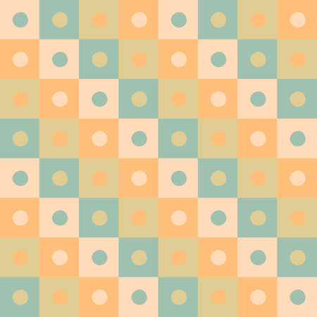 Checkered seamless pattern with round spots in 1970 style. Checkerboard simple print for T-shirt,...