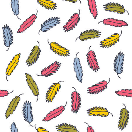 Vintage seamless pattern with doodle feathers. Simple aesthetic print for T-shirt, paper, fabric and stationery. Hand drawn vector illustration for decor and design.のイラスト素材