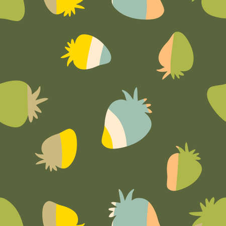 Hand drawn strawberries rainbow silhouette seamless pattern. Retro groovy print for fabric, paper,...