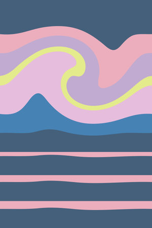 Night ocean abstract background with beautiful color. Groovy waves vector pattern for poster, flyer, banner. Vertical backdrop marine illustration for decor and design.のイラスト素材
