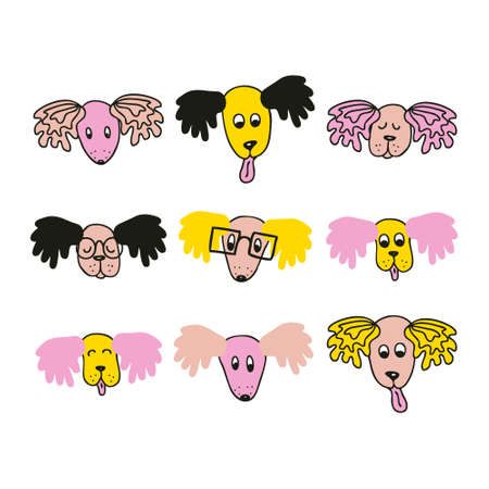 Hand drawn papillon dog cartoon collection. Animalistic doodle set for T-shirt, stickers, print, poster. Cute isolated vector illustration for decor and design.のイラスト素材