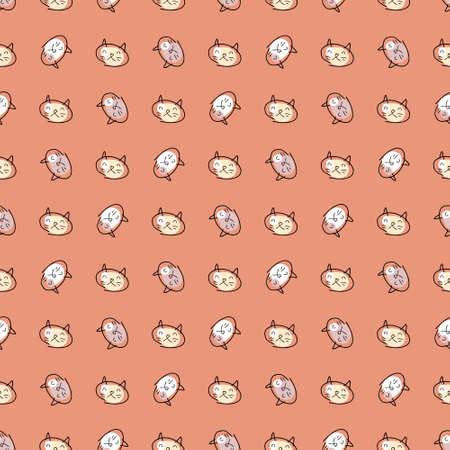 Doodle seamless pattern with sad cats faces. Cute animalistic print for fabric, T-shirt, stationery. Hand drawn illustration for decor and design.の写真素材