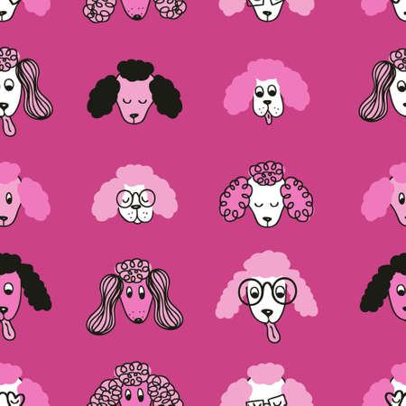 Hand drawn poodle dog seamless pattern. Animalistic doodle print for T-shirt, textile and fabric. Cute vector illustration for decor and design.のイラスト素材