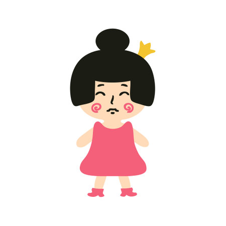 Cute little princess flat isolated vector illustration. Perfect for posters, greeting cards, tee, logo, stickers and print.のイラスト素材