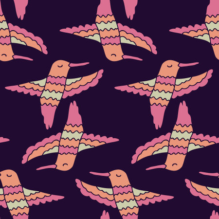 Retro hummingbirds silhouette seamless pattern. Perfect vintage print for tee, paper, fabric, textile. Hand drawn vector illustration for decor and design.のイラスト素材