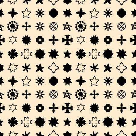 Monochrome Y2K stars, starburst futuristic seamless pattern. Perfect geometric print for tee, textile and fabric. Bold brutalist illustration for decor and design.の写真素材