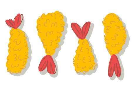Ebi furai grilled shrimp prawn tempura collection. Perfect for stickers, menu and print. Isolated vector illustration for decor and design.のイラスト素材