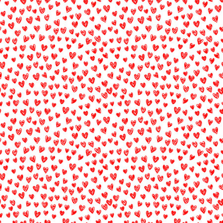 Romantic seamless pattern with doodle freehand hearts. Perfect print for tee, paper, fabric,...