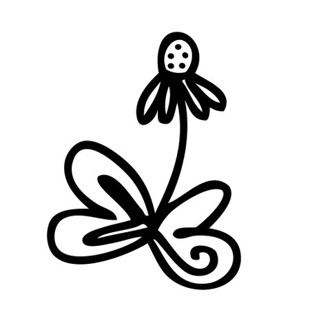 One continuous line chamomile flower doodle drawing. Perfect for tee, stickers, cards. Isolated vector illustration for decor and design.のイラスト素材