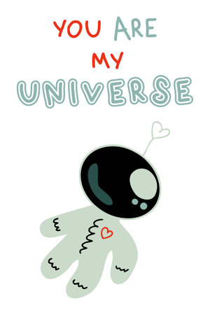 YOU ARE MY UNIVERSE spaceman slogan print. Perfect for tee, stickers, cards. Isolated vector illustration for decor and design.のイラスト素材