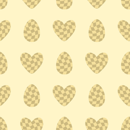 Trippy grid Easter eggs and hearts seamless pattern. Perfect print for tee, paper, fabric, textile. Groovy vector illustration for decor and design.のイラスト素材