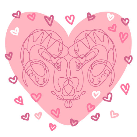 Abstract zodiac sign Aries with doodle hearts. Perfect print for tee, stickers, cards. Isolated vector illustration for decor and design.のイラスト素材