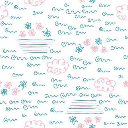 Hand drawn abstract line doodle seamless pattern. Perfect print for tee, textile, paper and fabric. Childish vector illustration for decor and design.のイラスト素材