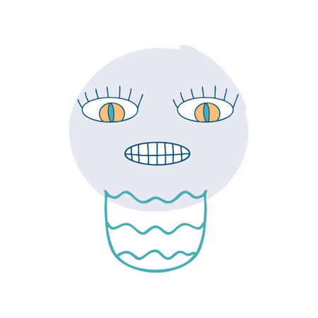 Giggle face ice cream cup character with doodle eyes in 90s style. Perfect print for tee, sticker, poster. Psychedelic vector illustration for decor and design.のイラスト素材