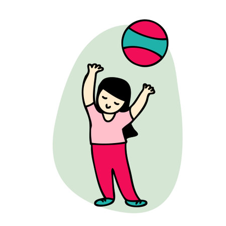 Young woman with ball wellness health sport life concept. Perfect for tee, sticker, poster. Isolated vector illustration.のイラスト素材
