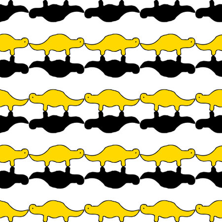 Doodle silhouette brachiosaurus dinosaurs seamless pattern. Minimalism print for tee, paper, textile and fabric. Simple vector illustration for decor and design.のイラスト素材
