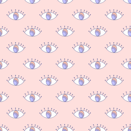 Retro style seamless pattern with doodle eyes. Crazy print for tee, textile and fabric. Hand drawn illustration for decor and design.の写真素材