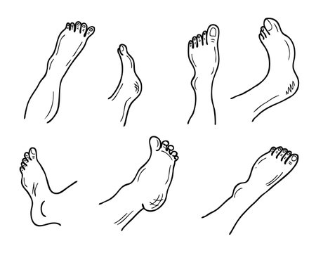 Doodle feet and legs body parts collection. Lifestyle foot care concept. Isolated vector illustration.のイラスト素材