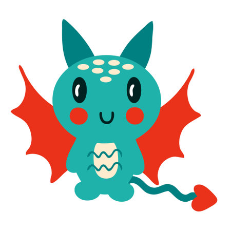 Flat style Happy New Year 2024 chibi dragon. Perfect for tee, poster, greeting card, sticker. Isolated vector illustration.のイラスト素材