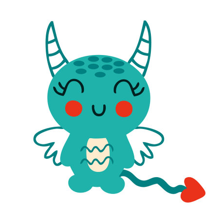 Doodle style Happy New Year 2024 kawaii dragon. Perfect for tee, poster, greeting card, sticker. Isolated vector illustration.のイラスト素材